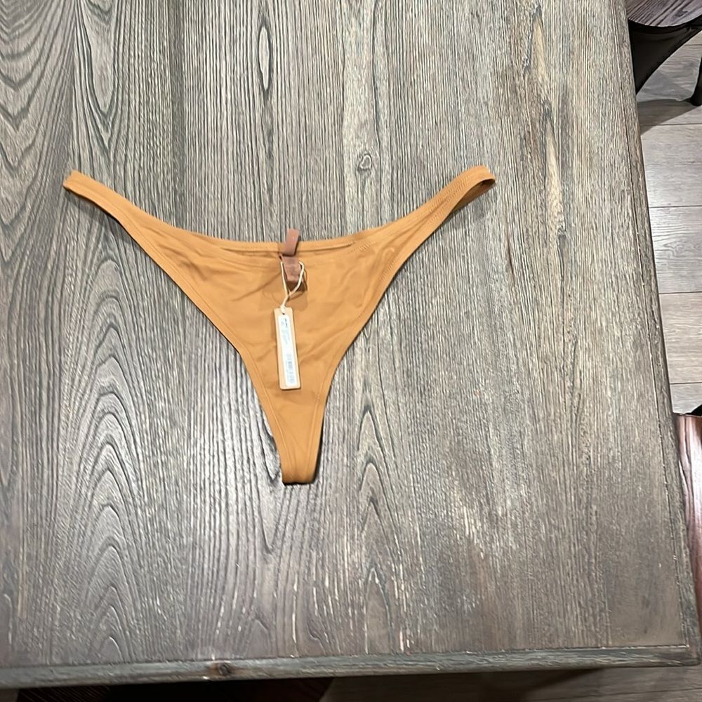 NWT Skims Recycled Swim Thong Bikini Bottom Swimwear Stretch Low Rise Almond 3X